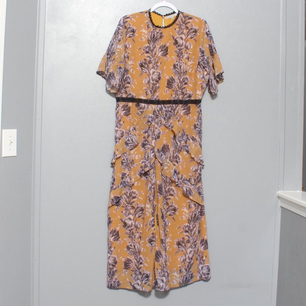 Hope & Ivy NWT mustard lace trim floral midi dress